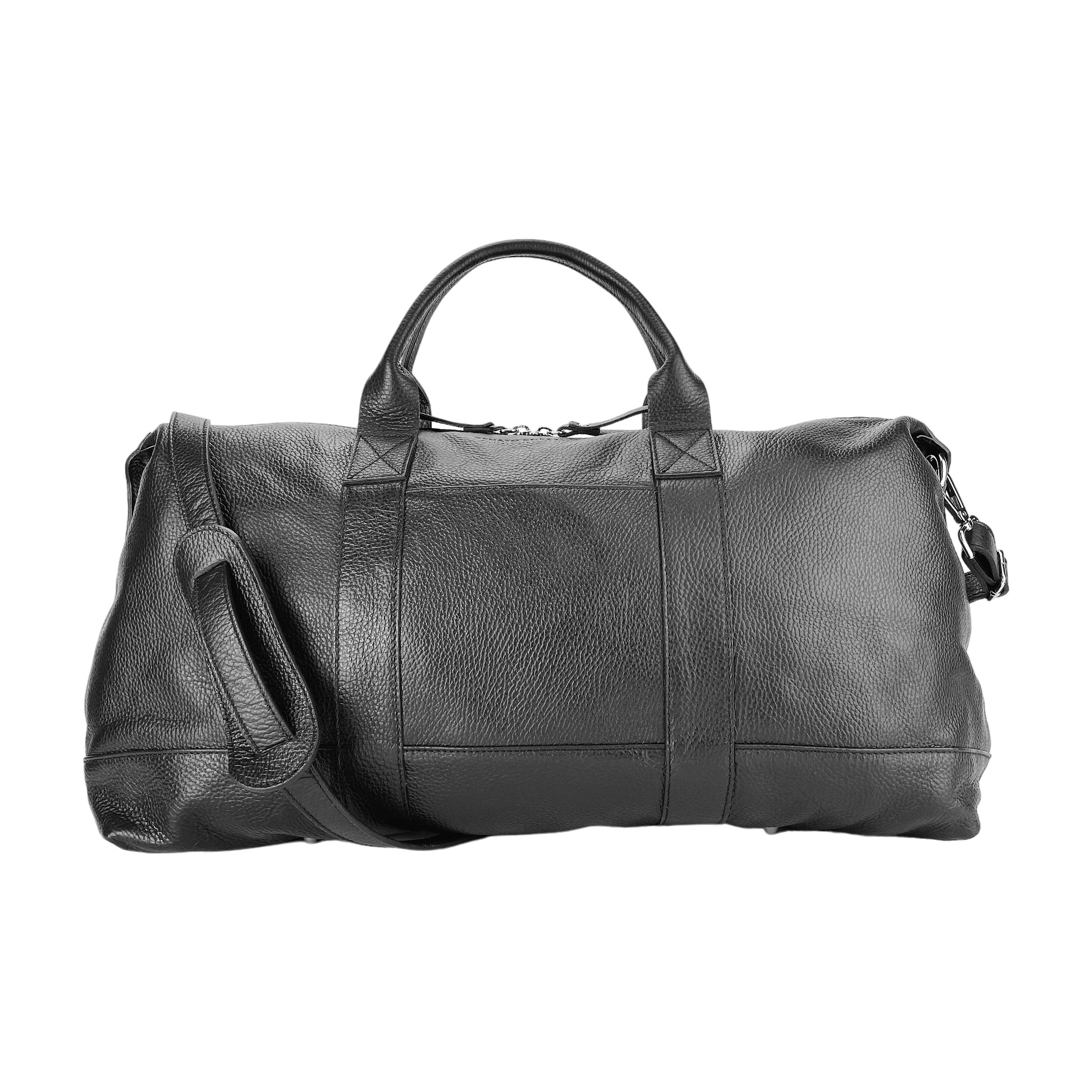 RB1029A | Made in Italy Genuine Leather Travel Bag with Adjustable and Removable Shoulder Strap. Zipper Closure and Shiny Nickel Metal Accessories - Black Color - Dimensions: 57 x 26 x 24 cm.-0