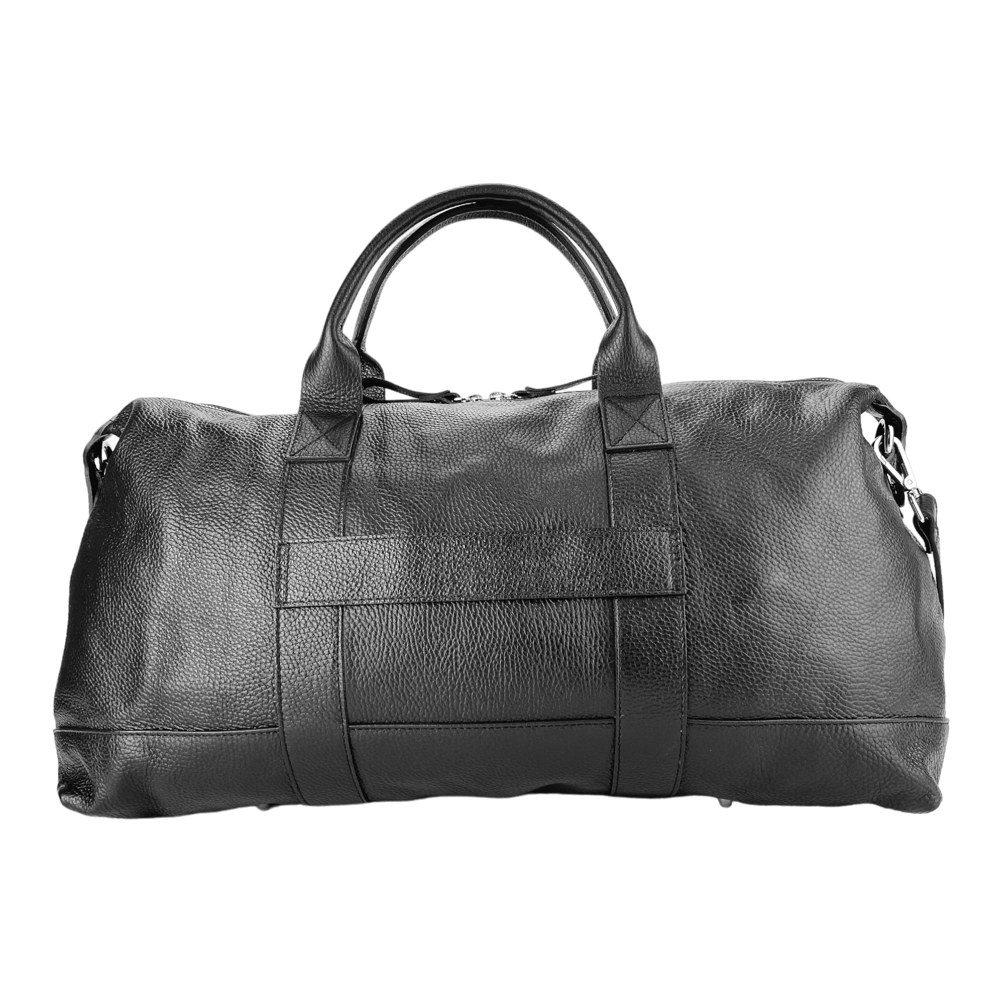 RB1029A | Made in Italy Genuine Leather Travel Bag with Adjustable and Removable Shoulder Strap. Zipper Closure and Shiny Nickel Metal Accessories - Black Color - Dimensions: 57 x 26 x 24 cm.-3