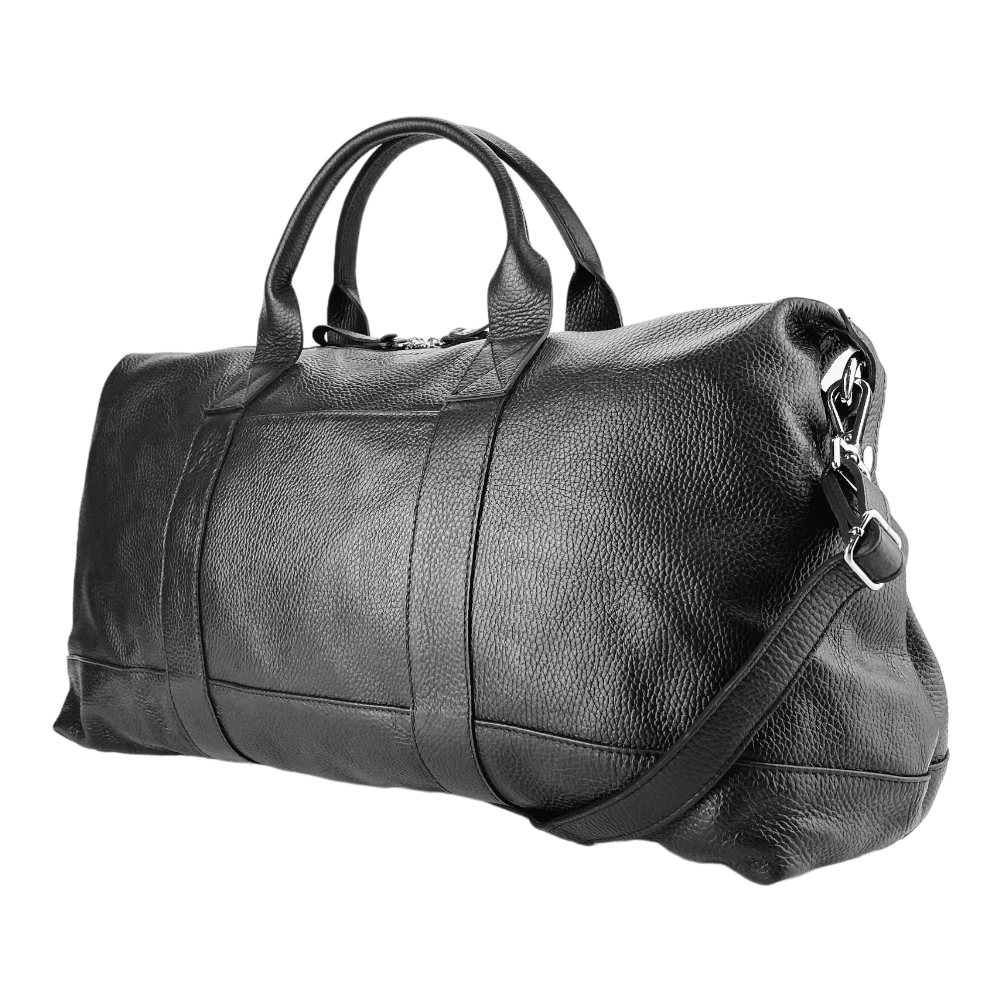 RB1029A | Made in Italy Genuine Leather Travel Bag with Adjustable and Removable Shoulder Strap. Zipper Closure and Shiny Nickel Metal Accessories - Black Color - Dimensions: 57 x 26 x 24 cm.-4