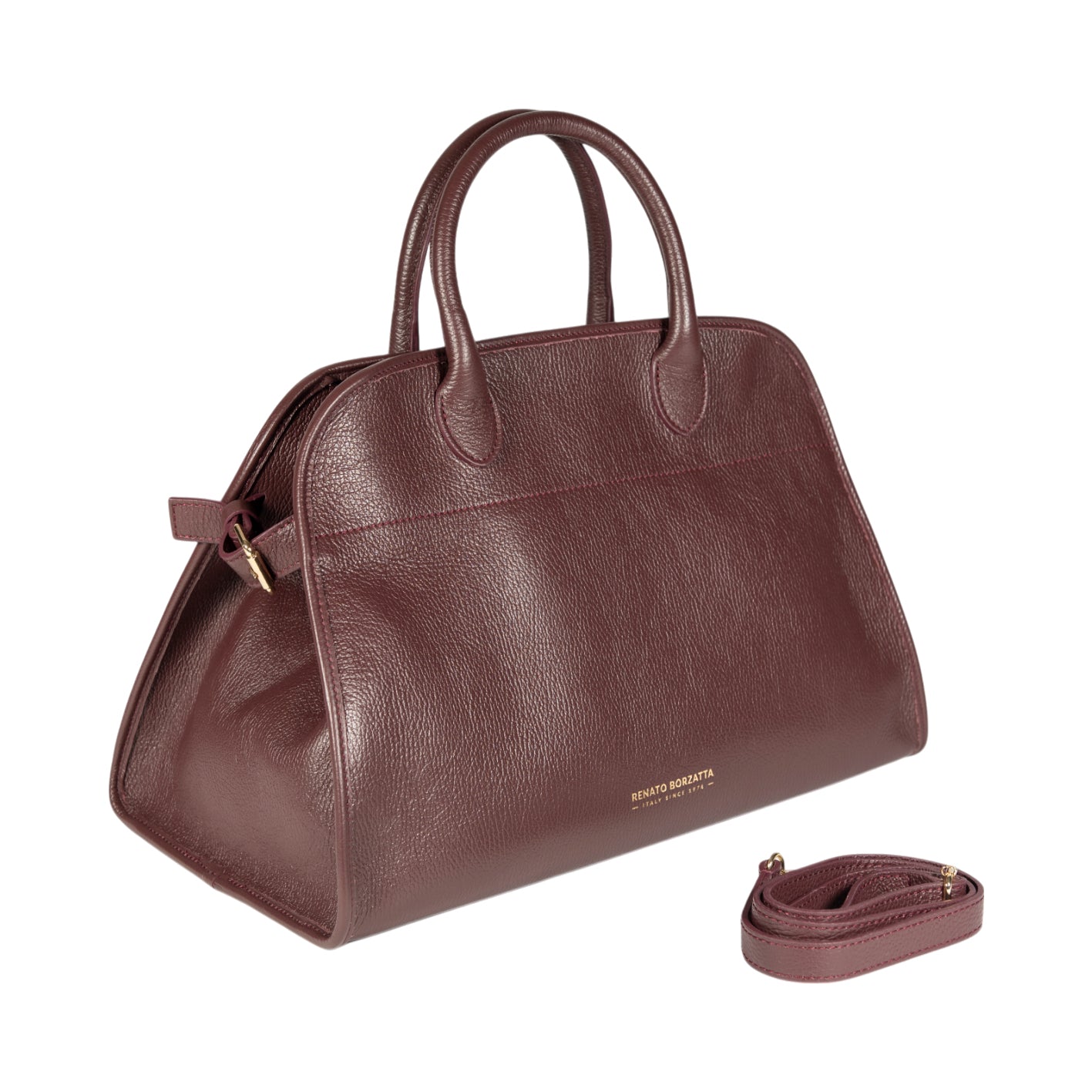 RB1032X | Women's Hand Bag FRIDA in Genuine Leather Made in Italy. Shiny Gold metal hardware - Bordeaux color - Dimensions: cm 43 x 29 x 24 + 12 (Light handles)-1
