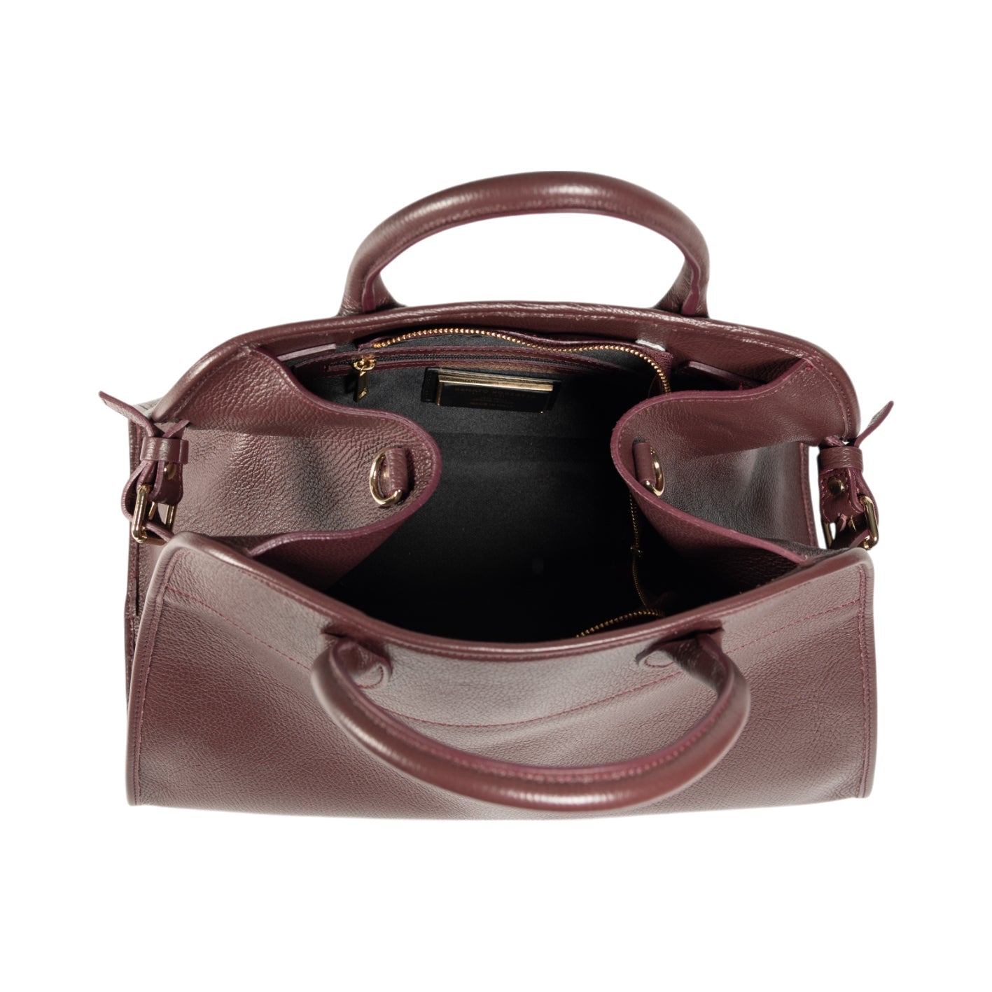 RB1032X | Women's Hand Bag FRIDA in Genuine Leather Made in Italy. Shiny Gold metal hardware - Bordeaux color - Dimensions: cm 43 x 29 x 24 + 12 (Light handles)-3