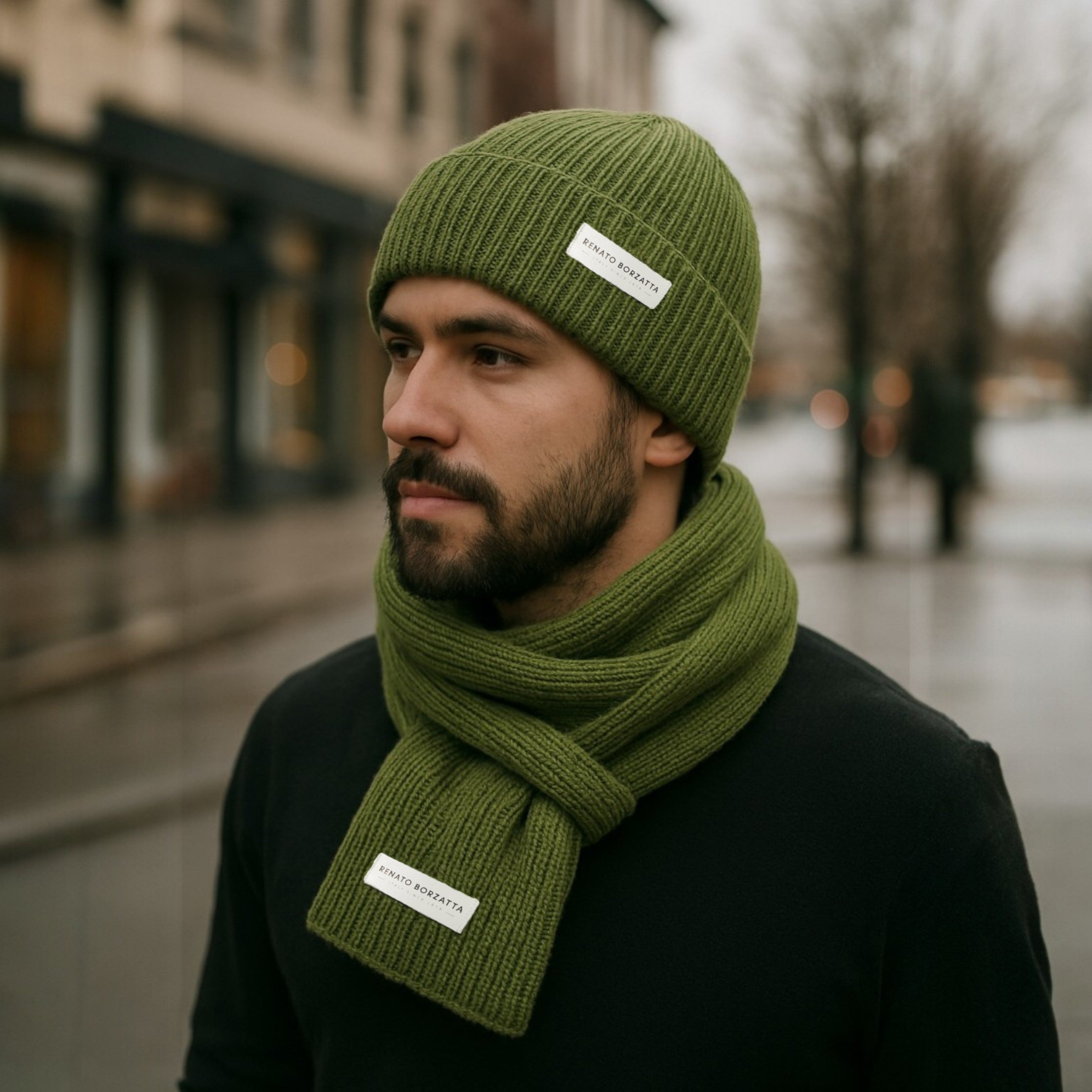 RB5004E  | Set Sciarpa e Berretto in Maglia CERVINO Misto Lana Made in Italy. Colore Verde - Taglia Unica